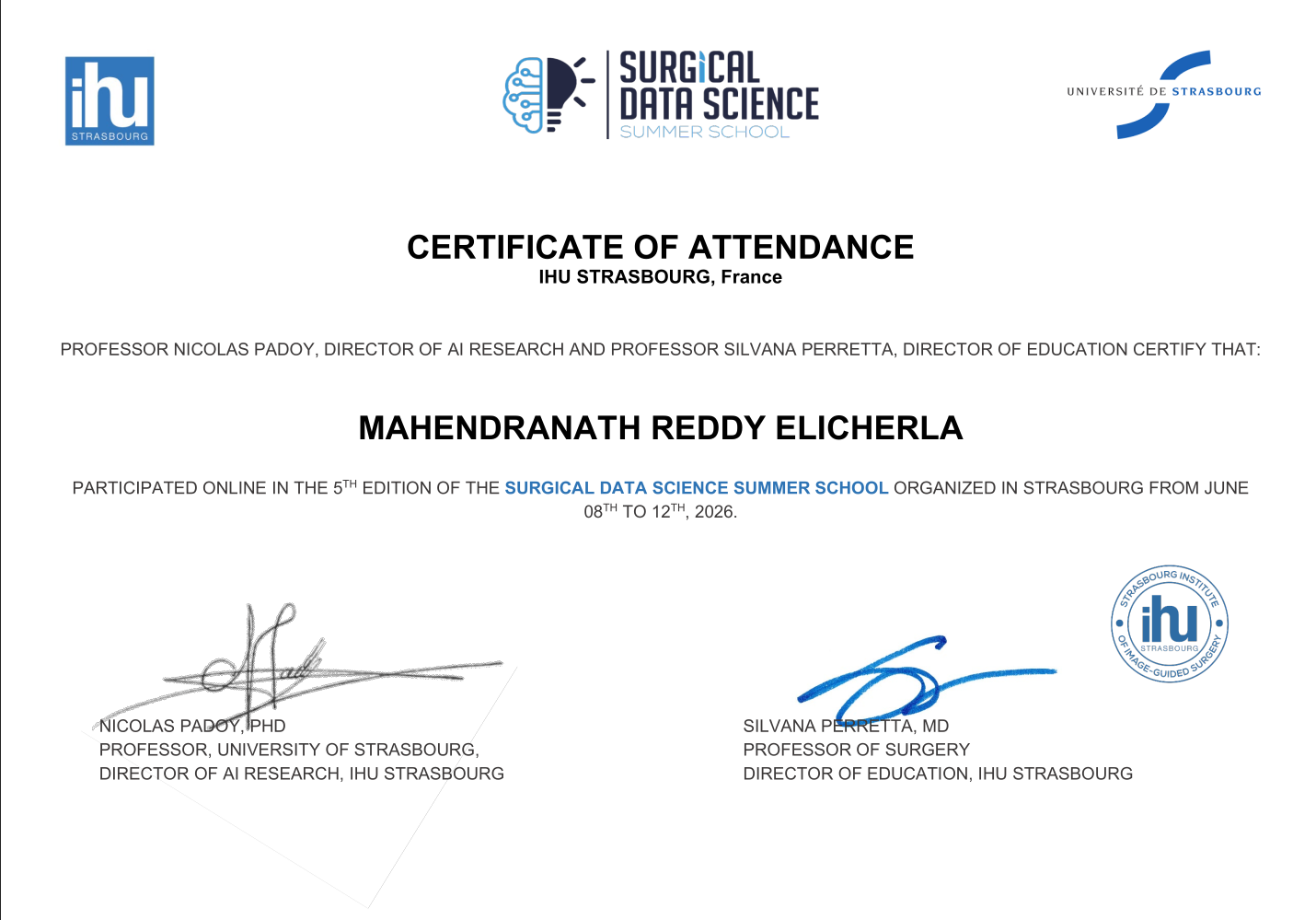 Certificate of attendance - SDS Summer School 2026