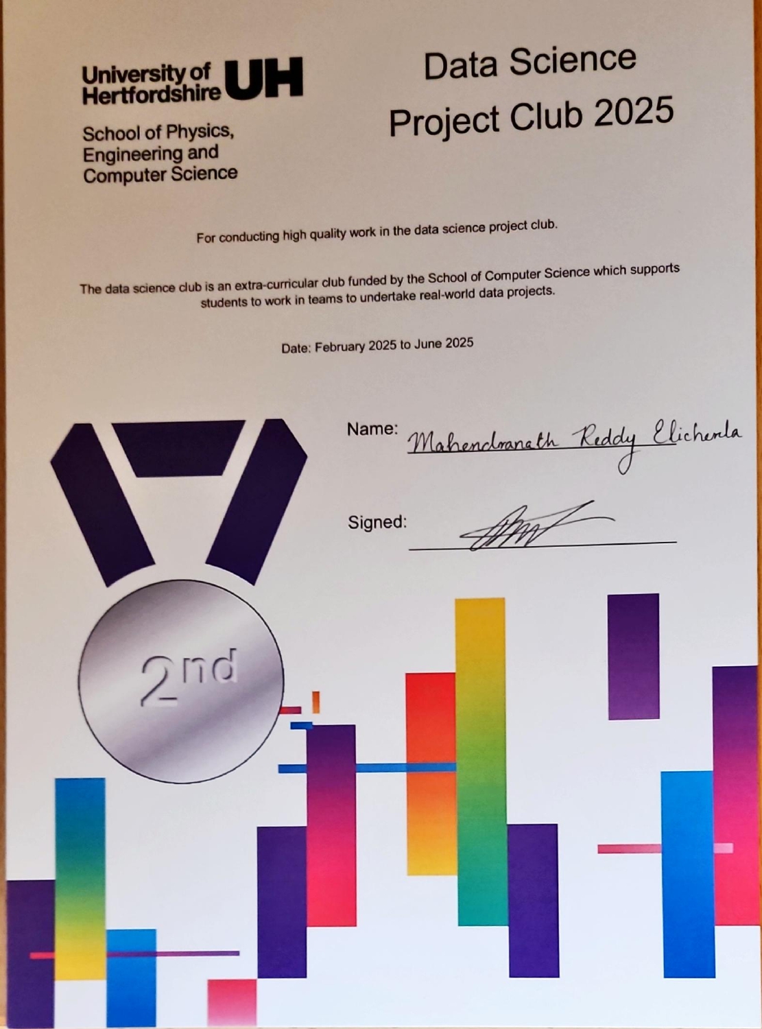 2nd Prize certificate